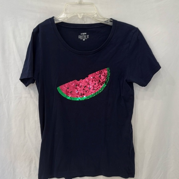 J. Crew Factory Tops - J.Crew Watermelon Collector Tee XS navy blue and sequins super cute!!!